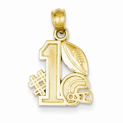 14k Gold #1 Football Story with Helmet Pendant, Pendants for Necklace