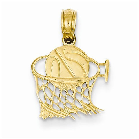 14k Gold Basketball in Net Pendant, Pendants for Necklace