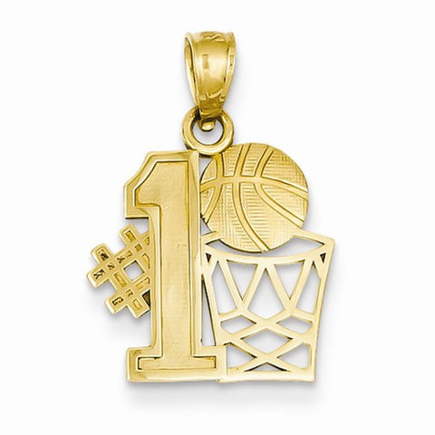 14k Gold #1 Basketball Story with Hoop Pendant, Pendants for Necklace