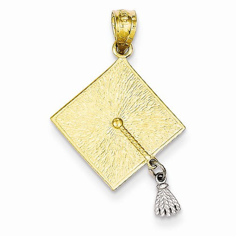 14k Gold Two-tone 3-D Graduation Cap w/Moveable Tassel Pendant, Pendants for Necklace