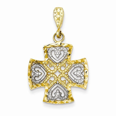 14k Gold & Rhodium Diamond-cut Maltese Cross Pendant, Pendants for Necklace