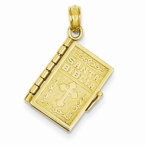 14k Gold 3-D Moveable Pages Santa Biblia Book Pendant, Pendants for Necklace