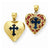 14k Gold 3-D Blue/Red Translucent Acrylic Cross in Heart Pendant, Pendants for Necklace