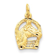 14k Yellow Gold Diamond-cut Horse Head in Horseshoe Charm hide-image