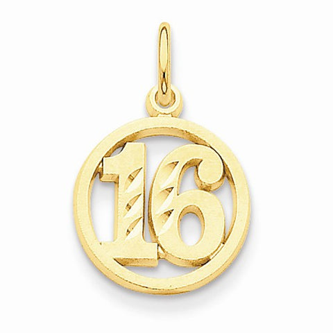 14k Gold #16 in A Circle Pendant, Pendants for Necklace