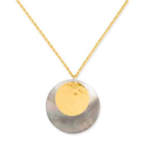 10K Yellow Gold Mother Of Pearl with Hrm Pendant Necklace