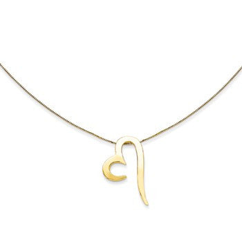 10K Yellow Gold Polished Free Form Heart On Box Chain