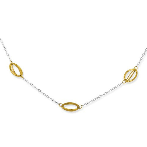 10K Two-Tone Flat Oval Link Chain W Diamond-Cut Pendant On Chain