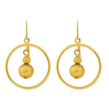 14k Yellow Gold PolishedSat Circle w/ball Dangle Earrings