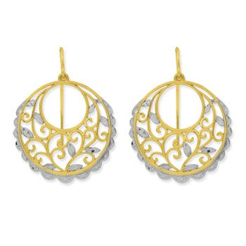 14k Two-tone Diamond-Cut Scroll Circle Earrings