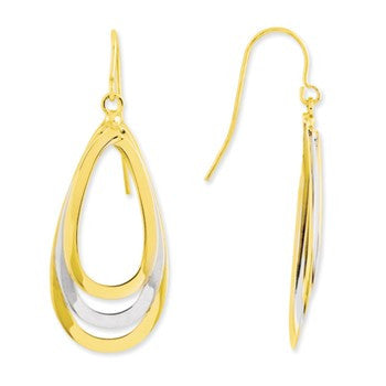 14k Two-Tone Polished Open Teardrop Dangle Earrings