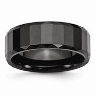 Ceramic Black Faceted 8mm Polished Beveled Edge Wedding Band