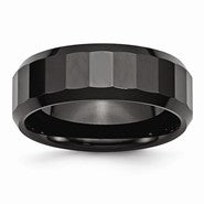 Ceramic Black Faceted Beveled Edge 8mm Polished Wedding Band