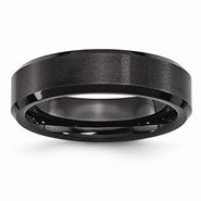 Black Ceramic Beveled Edge 6mm Brushed and Polished Wedding Band