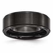 Black Ceramic Ridged Edge 8mm Brushed and Polished Wedding Band