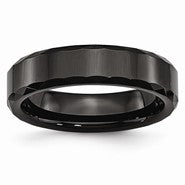 Ceramic Black Faceted and Beveled Edge 6mm Polished Wedding Band