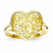 14k Yellow Gold Sweet 16 Heart Ring