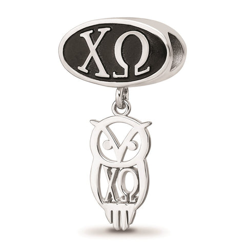 Sterling Silver LogoArt Chi Omega Oval With Owl Dangle Bead