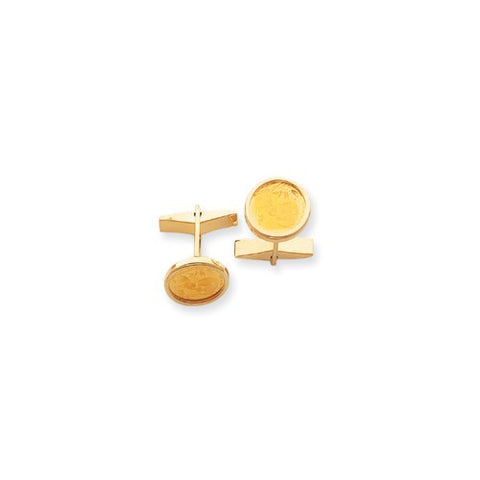 14k Gold 1/20oz Mounted Panda Coin Polished Plain Bezel Cuff Links