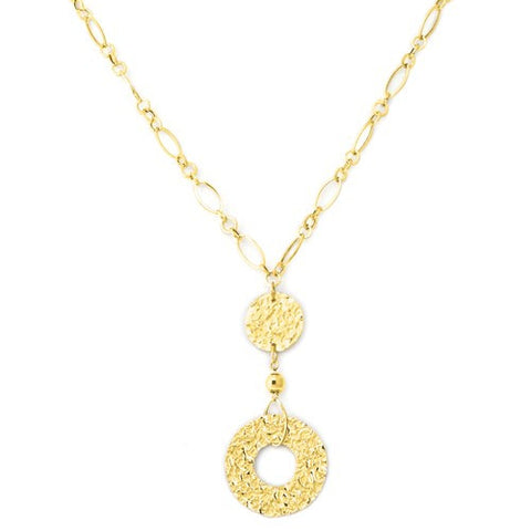 10K Yellow Gold Adjustable Link Bd & Hammrd Circle Necklace