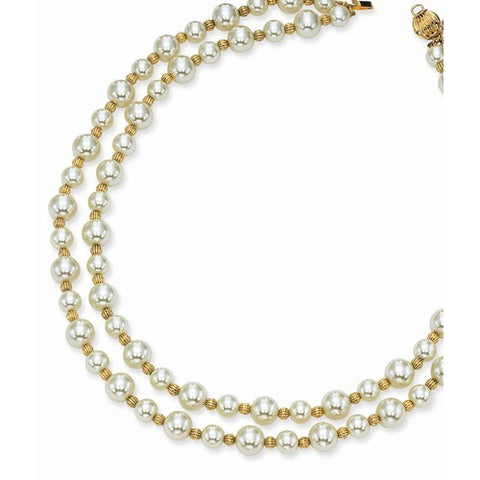 Alternating Double Strand Simulated Pearl Necklace