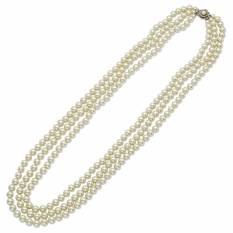 Simulated Pearls Triple Strand Necklace