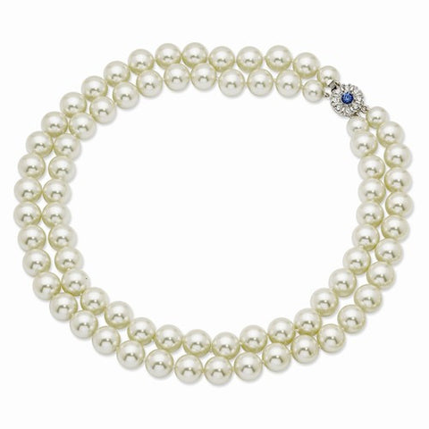 Simulated Pearls Crystal Clasp Dbl Strand Necklace