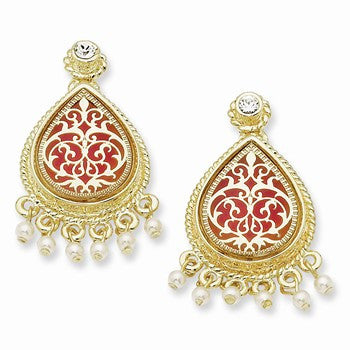 Gold-plated Sim Pearl Enameled French Moroccan Post Earrings