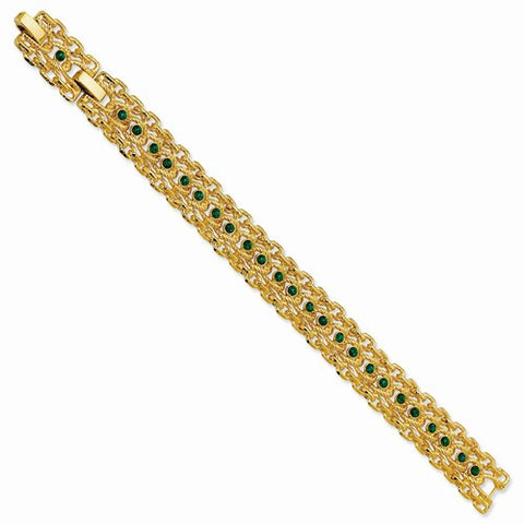 Gold Plated Swar Crystal Green Rope Link Bracelet