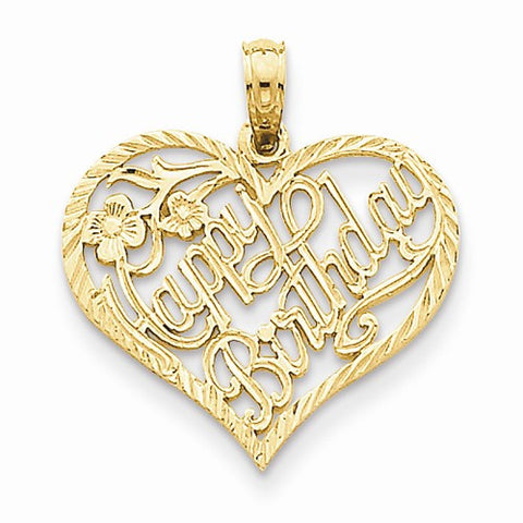 14k Gold Solid Talking Happy Birthday Heart Pendant, Pendants for Necklace