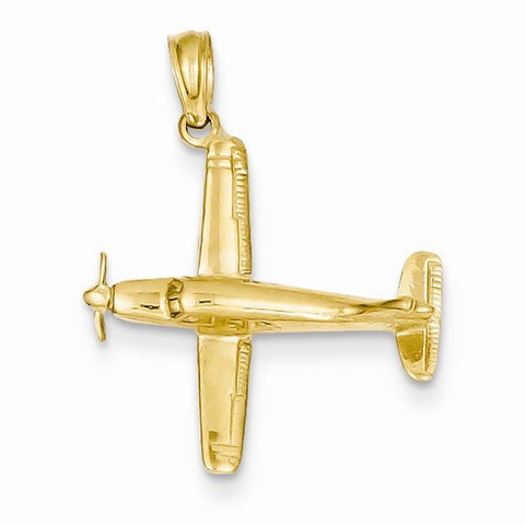 14k Gold 3-D Low-Wing Airplane Pendant, Pendants for Necklace