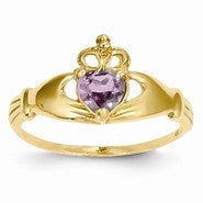 14k Yellow Gold CZ June Birthstone Claddagh Heart Ring