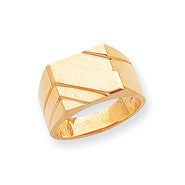 14k Yellow Gold Polished Diagonal Mens Signet Ring