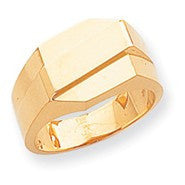 14k Yellow Gold Polished Diagonal Mens Signet Ring