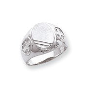 14k White Gold Mens Cross Signet Ring