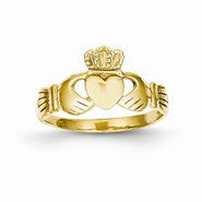 14k Yellow Gold Polished Womens Claddagh Ring