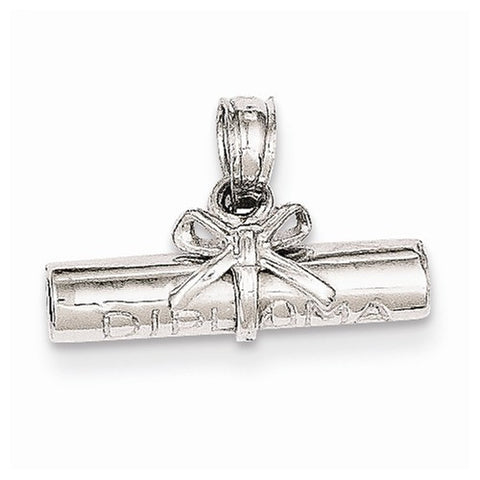 14k White Gold 3-D Rolled Diploma Pendant, Pendants for Necklace