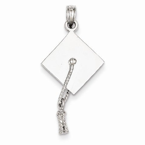 14k White Gold 3-D Graduation Cap w/Moveable Tassel Pendant, Pendants for Necklace