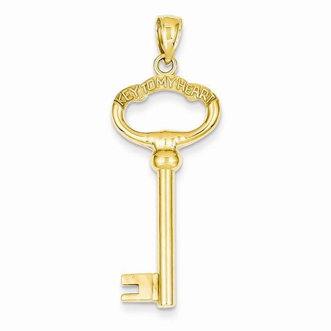 14k Gold 3-D Key with Key to my Heart Pendant, Pendants for Necklace