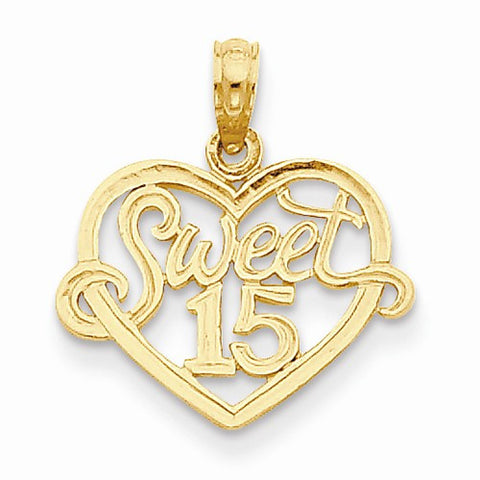 14k Gold Sweet 15 in Heart Pendant, Pendants for Necklace