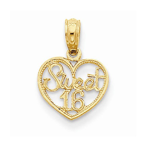 14k Gold Sweet 16 in Heart Pendant, Pendants for Necklace