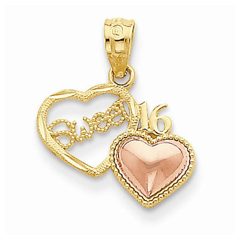 14k Gold Two-tone Sweet 16 Heart Pendant, Pendants for Necklace