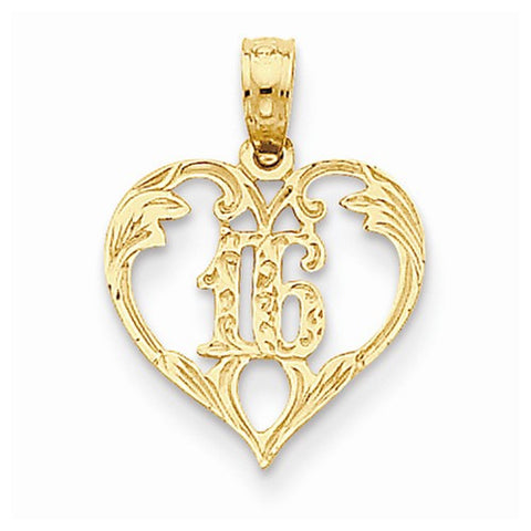 14k Gold Cut-out 16 Inside Heart Pendant, Pendants for Necklace