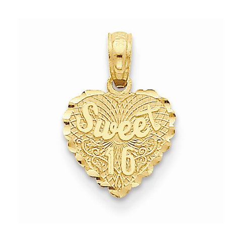 14k Gold Sweet 16 on Heart Disk Pendant, Pendants for Necklace