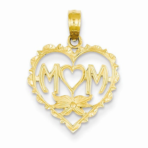 14k Gold Mom in Heart with Heart Shaped O Pendant, Pendants for Necklace