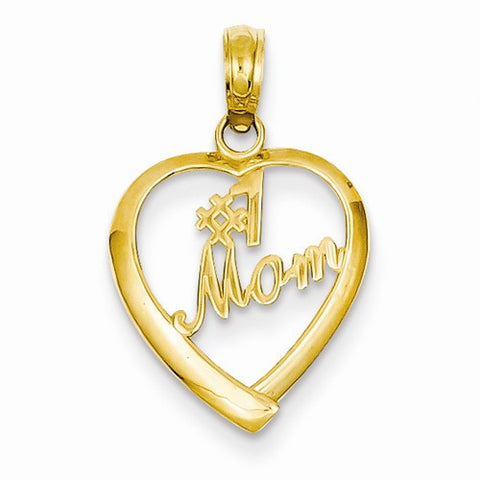 14k Gold #1 Mom in Heart Pendant, Pendants for Necklace