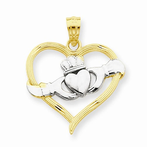 14k Gold & Rhodium Claddagh Heart Pendant, Pendants for Necklace