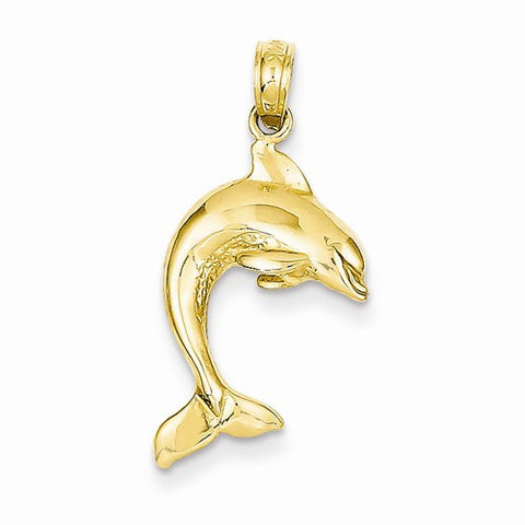 14k Gold 2-D Jumping Dolphin Pendant, Pendants for Necklace