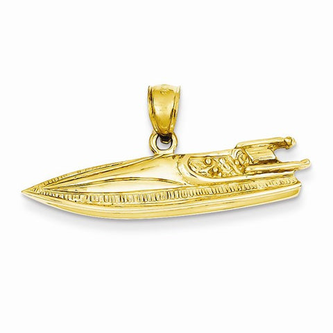 14k Gold 2-D Speed Boat Pendant, Pendants for Necklace