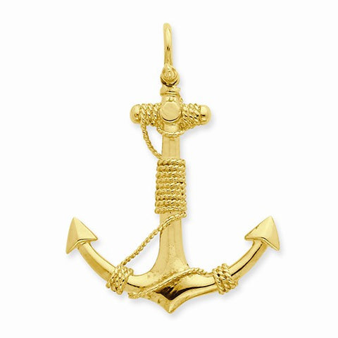 14k Gold 3-D Solid Anchor with Rope Pendant, Pendants for Necklace